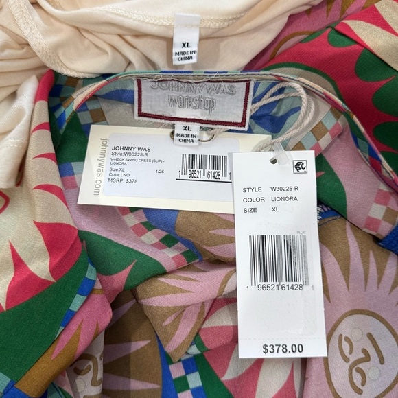 Johnny Was Lionora V-Neck Silk Swing Slip Dress Long Sleeve Sun Print NWT $378 - Picture 14 of 16